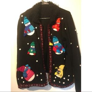 Karen Scott Snowman Christmas 3D Appliqué Cardigan